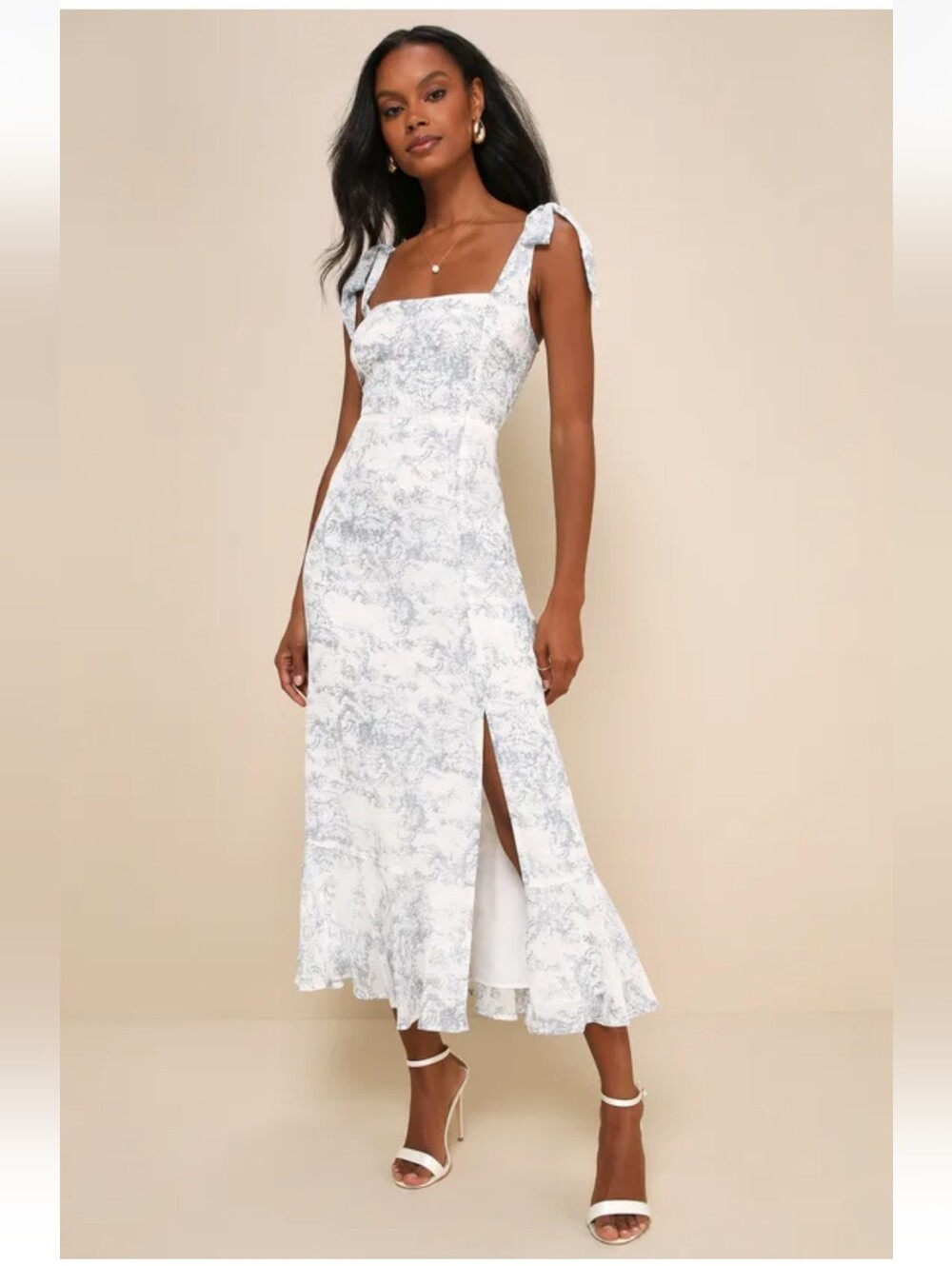 Lulu's Summer Invite Toile Tie Top Tiered Midi Dress